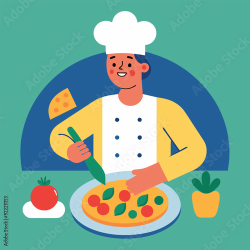 Flat style pizza maker vector illustration