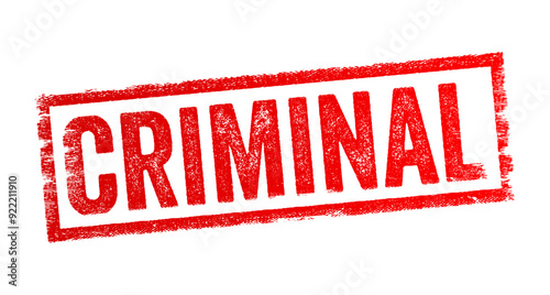 Criminal - refers to a person who has committed a crime or engaged in illegal activity, text concept stamp