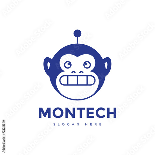 monkey head robot concept logo design vector flat