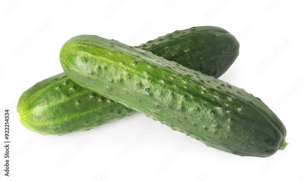 Two fresh cucumbers isolated on white, above view Two fresh cucumbers isolated on white, above view