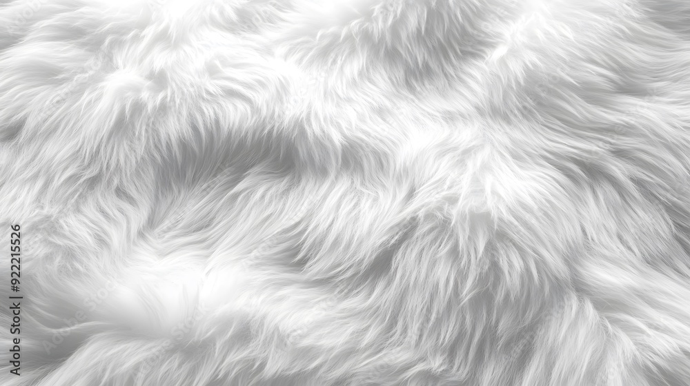 White fluffy fur texture, close-up, luxurious plush fabric, soft and cozy appearance, intricate hair details, high resolution, realistic rendering, even lighting, seamless pattern. White fluffy fur texture, close-up, luxurious plush fabric, soft and cozy appearance, intricate hair details, high resolution, realistic rendering, even lighting, seamless pattern.