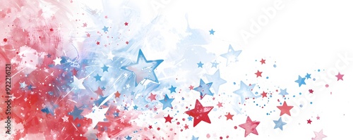 Abstract Watercolor Background with Red and Blue Stars