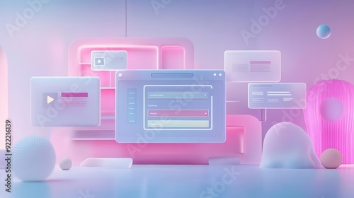 Modern digital interface with vibrant color palette, featuring floating elements and abstract design for creative projects.
