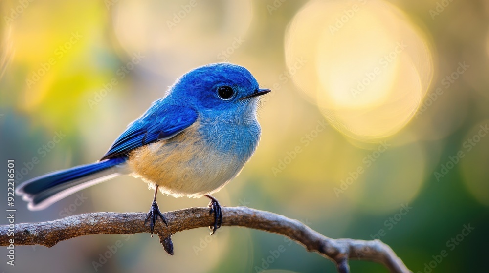 A vibrant blue bird perched on a branch, set against a soft-focus natural background, capturing the delicate beauty of avian life. A vibrant blue bird perched on a branch, set against a soft-focus natural background, capturing the delicate beauty of avian life.