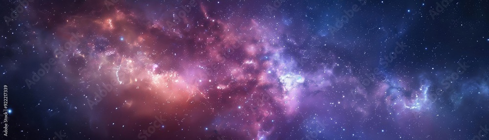 Obraz premium A stunning cosmic scene with vibrant colors and swirling nebulas, showcasing the beauty of the universe and its mysteries.