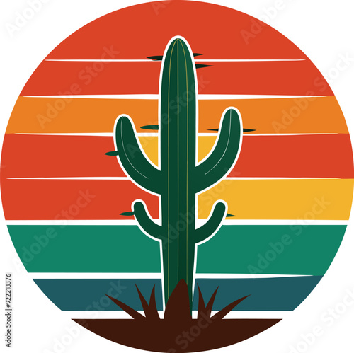 Minimal sunset t-shirt design on white background with cactus 
