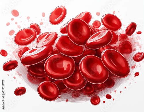 Red blood cells on isolated white background. Medical and Healthcare concept. Hemoglobin and Part of body theme. Anatomy theme. 3D illustration