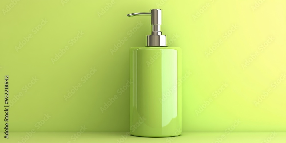 Green soap dispenser on yellow background Green soap dispenser on yellow background
