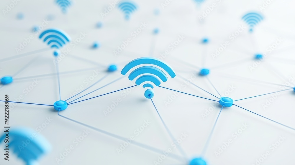 3d network connection structure with blue Wi-Fi icon 3d network connection structure with blue Wi-Fi icon