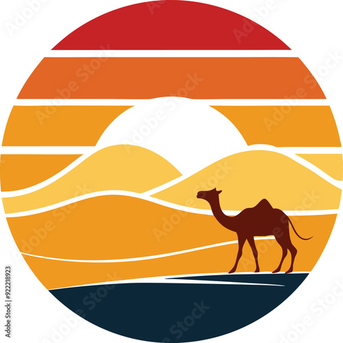 camel in desert Minimal sunset design white background t-shirt artwork
