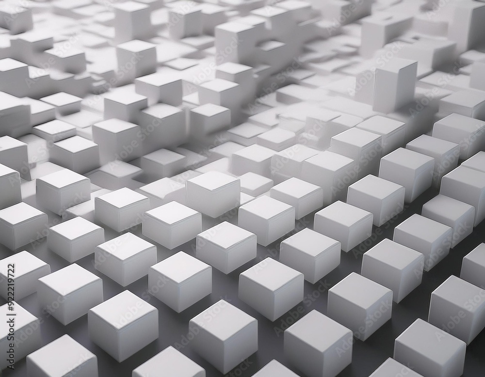 Fototapeta premium Abstract white cube block on random level surface. Minimalism concept. 3D illustration rendering. 4K motion graphic footage video. Seamless looping