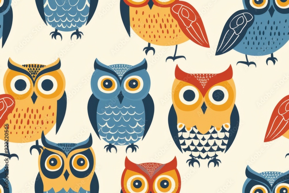 Colorful owl seamless illustration pattern on a light background Colorful owl seamless illustration pattern on a light background