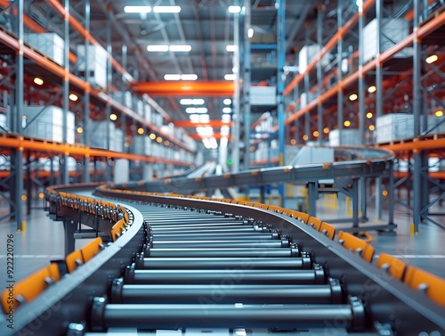 Conveyor system in a modern warehouse during daytime