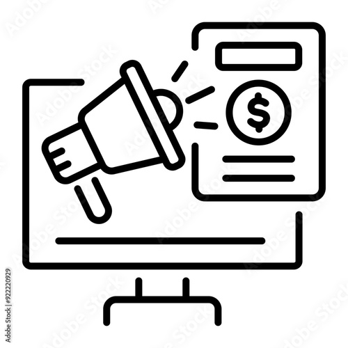 An outline style icon of sponsored content 