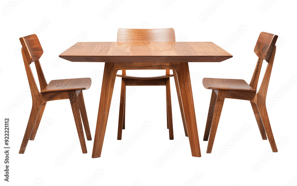 set modern wooden table with chairs isolated on a transparent background, cut-out, PNG set modern wooden table with chairs isolated on a transparent background, cut-out, PNG