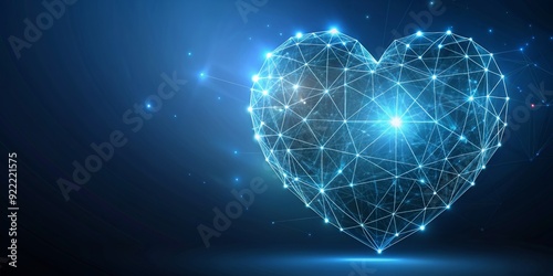Glowing polygonal heart structure representing cardiological network with innovative medicine and technology