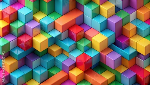 Abstract geometric pattern with colorful interlocking cubes, , vibrant, dynamic, composition, abstract, geometric, pattern