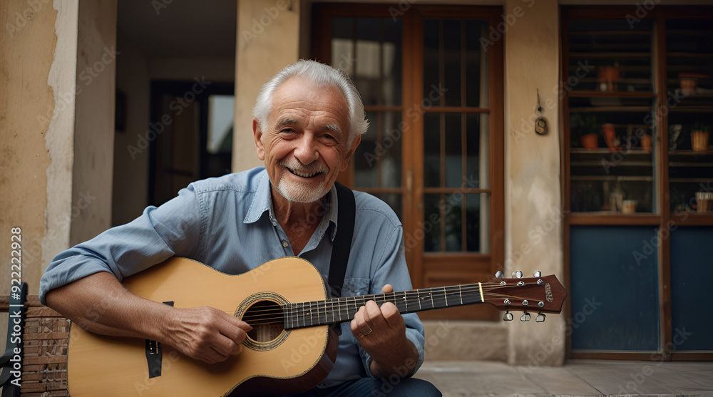 Obraz premium old person with guitar. Genrative.ai 