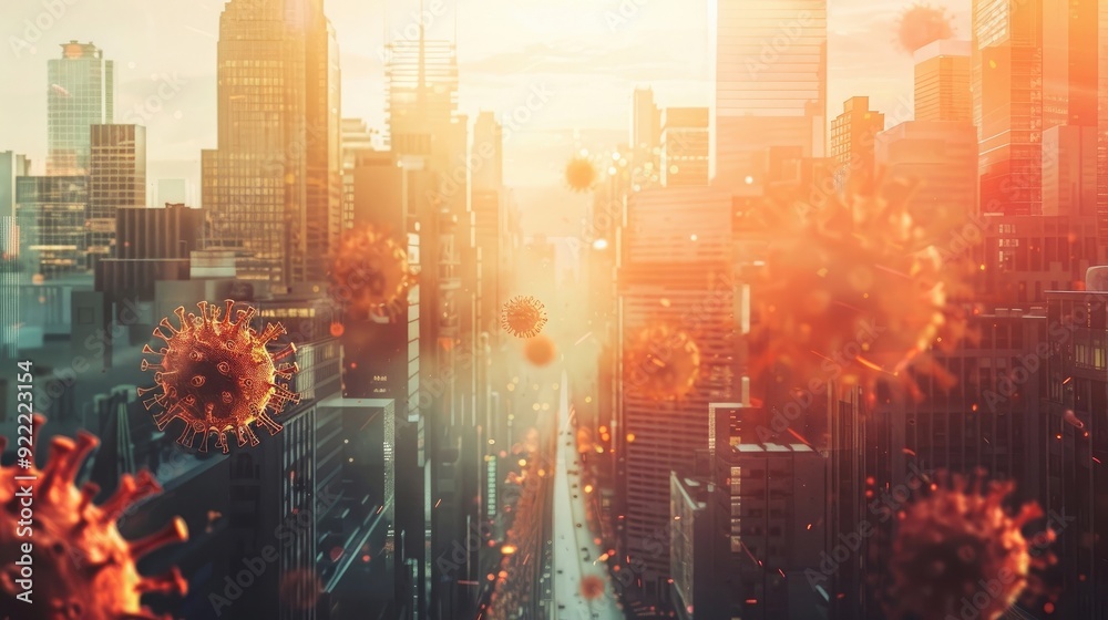 Obraz premium Coronavirus in city, prevention and protection concept.