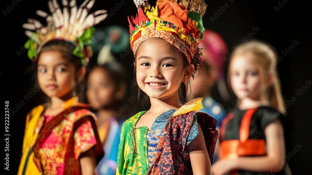Smiling Girl in Colorful Headwear and Dress Smiling Girl in Colorful Headwear and Dress