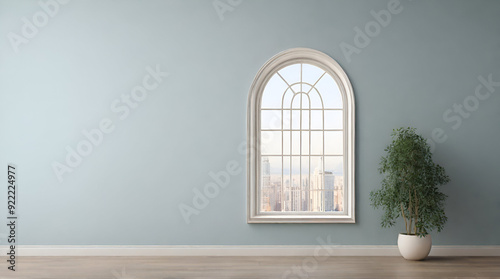 room with window and blue wall. Genrative.ai 