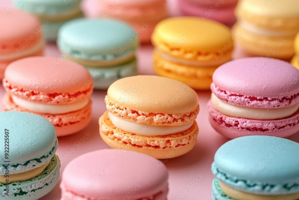 delicate array of colorful macarons arranged in a mesmerizing pattern showcasing various flavors and pastel hues against a soft light background tempting the viewers palate delicate array of colorful macarons arranged in a mesmerizing pattern showcasing various flavors and pastel hues against a soft light background tempting the viewers palate