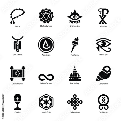 Set of Glyph Style Buddhism Icons 

