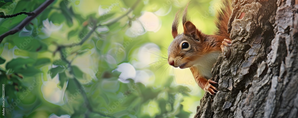 A Curious Squirrel Peeking from a Tree Trunk A Curious Squirrel Peeking from a Tree Trunk