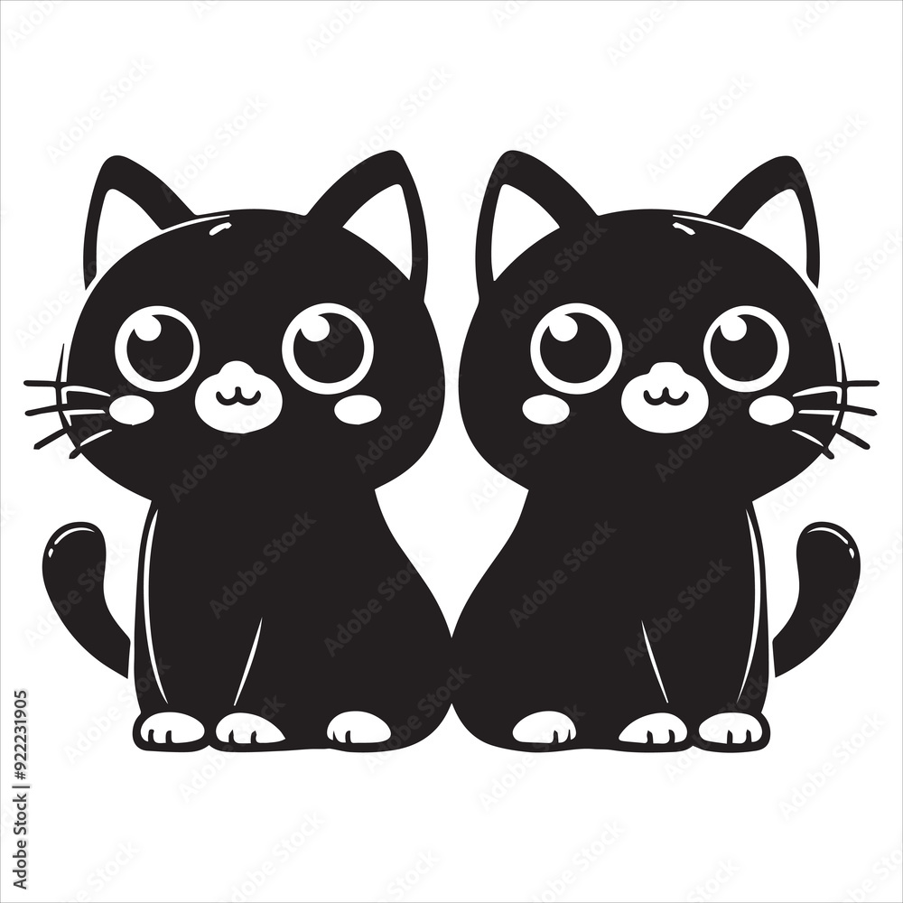 Print A cat and a plant in an illustrated frame  silhouette vector with white background