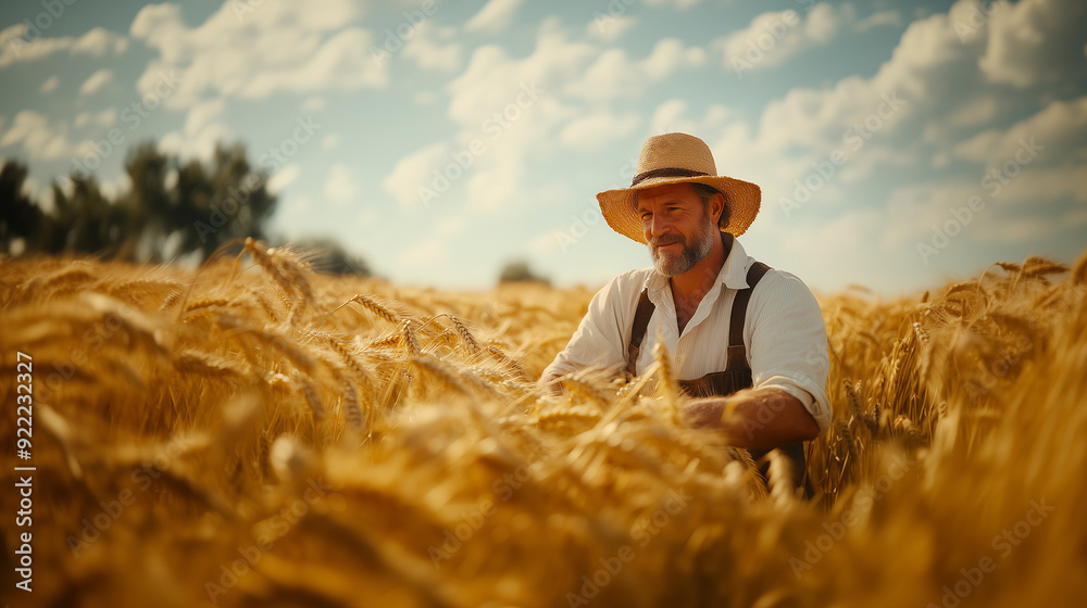 Against a white backdrop, a farmer in a wheat field holds a handful of golden wheat, representing the opulence and success of the autumn harvest.
Against a white backdrop, a farmer in a wheat field holds a handful of golden wheat, representing the opulence and success of the autumn harvest.