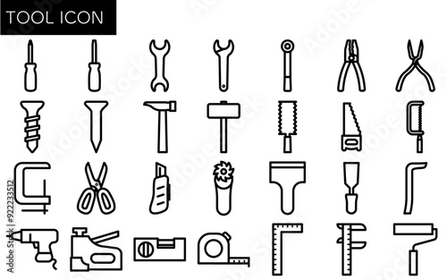 Simple line drawing tool icon set (Black and White)