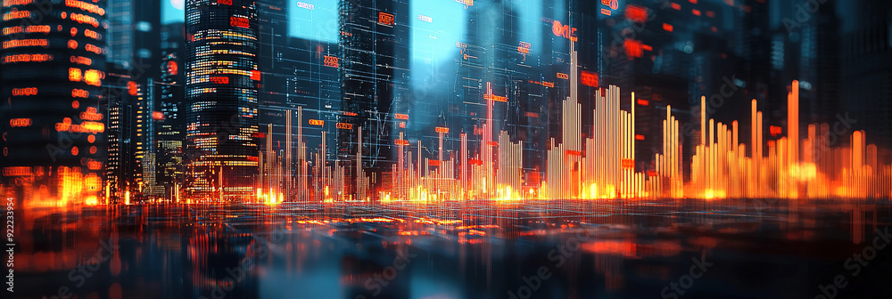 Naklejka premium A modern city with shining forex charts isolated 