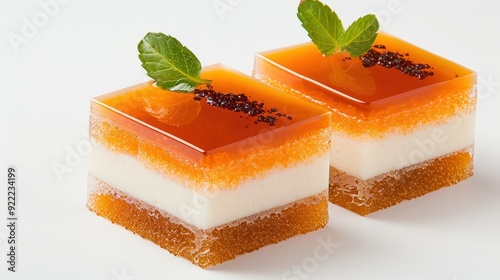 Exquisite Khanom Chan Layered Thai Dessert Illustration for Food Magazine on White | Professional Studio Shot