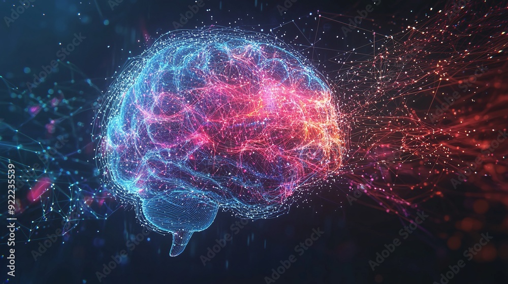 AI concept with a digital brain and flowing data lines AI concept with a digital brain and flowing data lines