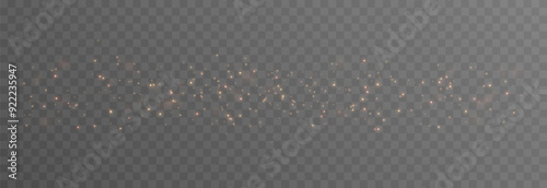 Vector gold dust png. Gold sparkles on isolated transparent background. Spraying glowing particles, glowing dust png. Light effect, Christmas light.