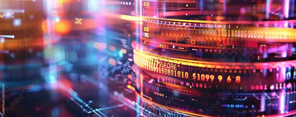 Vibrant abstract technology illustration with glowing data layers and colorful light trails, perfect for digital and futuristic themes. Vibrant abstract technology illustration with glowing data layers and colorful light trails, perfect for digital and futuristic themes.