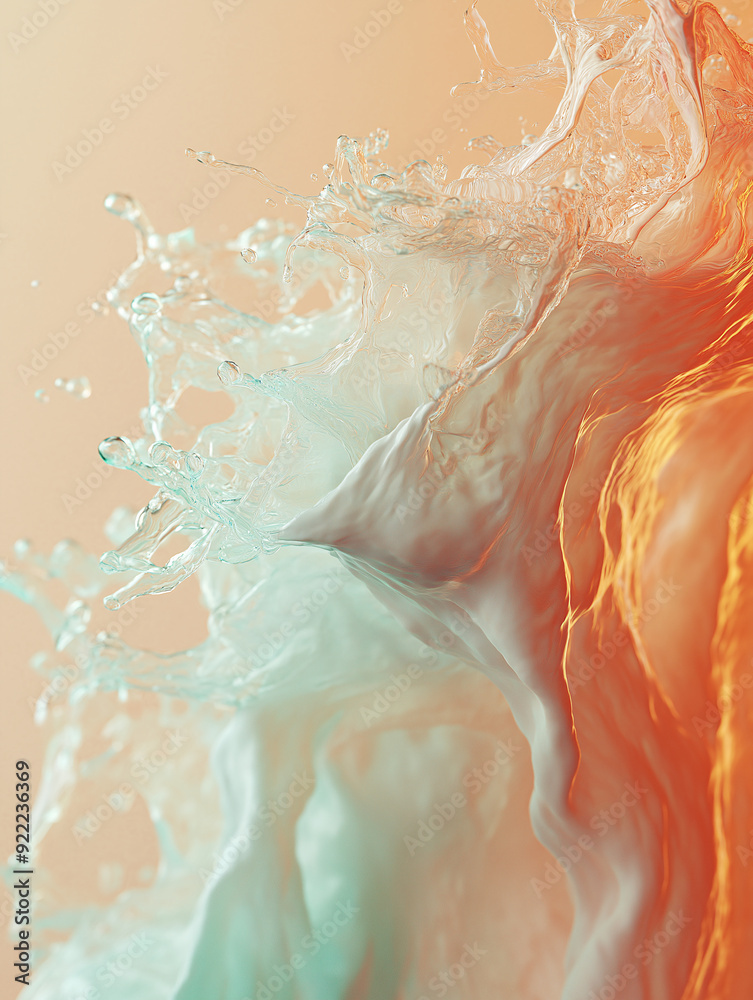 Fototapeta premium Abstract Fluid Splash in Soft Pastel Hues of Orange and Teal with Dynamic Motion