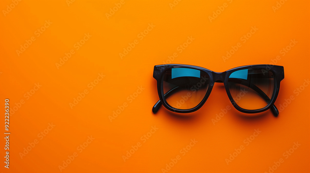 Black plastic glasses on orange background with copy space. Black plastic glasses on orange background with copy space.