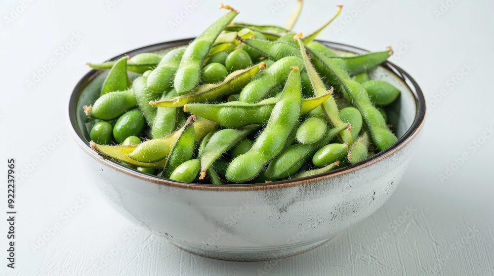 Crispy Edamame Delight in an Illustrated Bowl, Foods Magazine Style on White Background - Professional Studio Shot Crispy Edamame Delight in an Illustrated Bowl, Foods Magazine Style on White Background - Professional Studio Shot