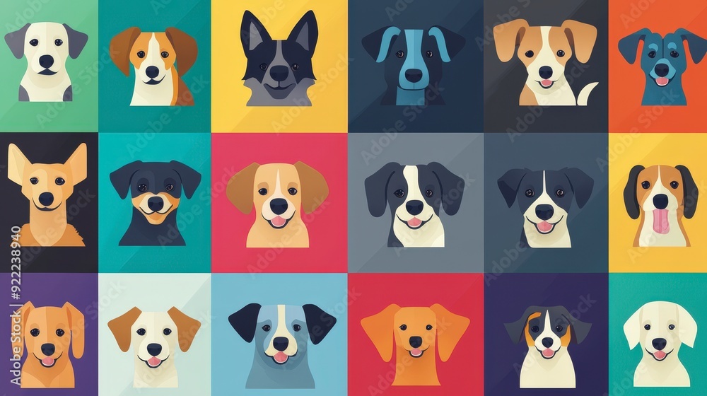 Playful Flat Design Dog Icons in Vibrant Colors Perfect for Animal Lovers and Pet-Related Projects Playful Flat Design Dog Icons in Vibrant Colors Perfect for Animal Lovers and Pet-Related Projects