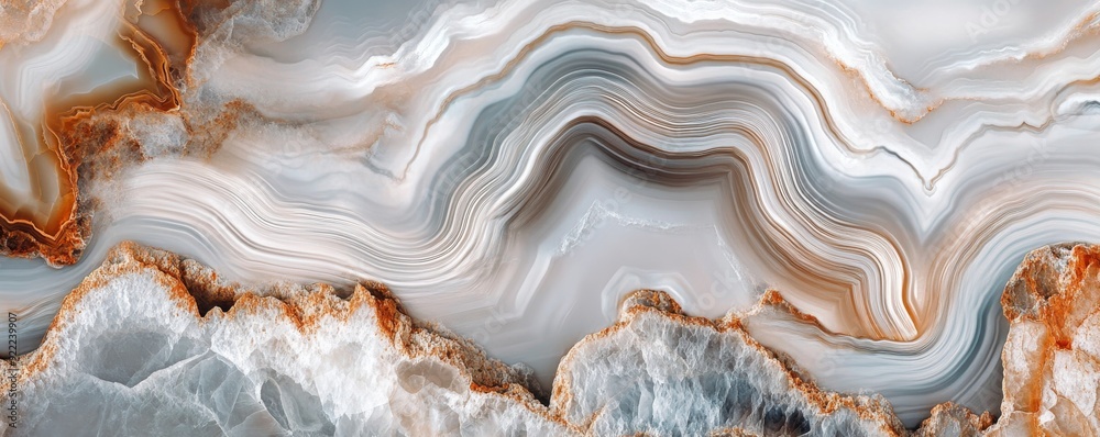 Luxurious white agate showing wavy pattern creating abstract shapes Luxurious white agate showing wavy pattern creating abstract shapes