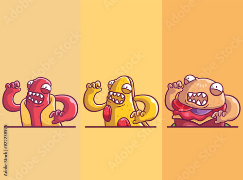 a collection of illustrations about angry food