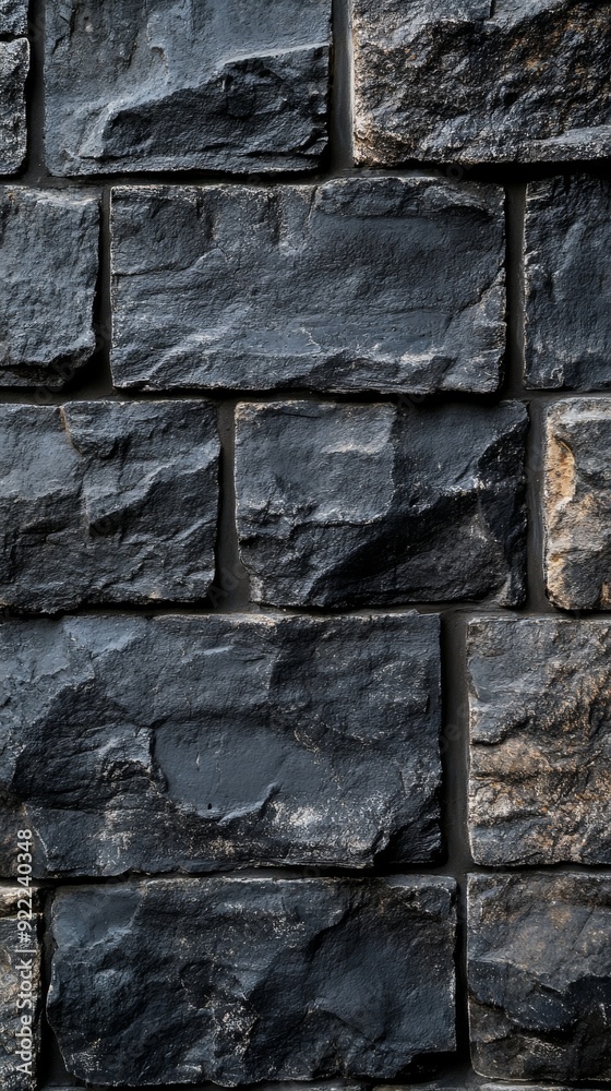 Dark grey stone wall forming an uneven surface Dark grey stone wall forming an uneven surface