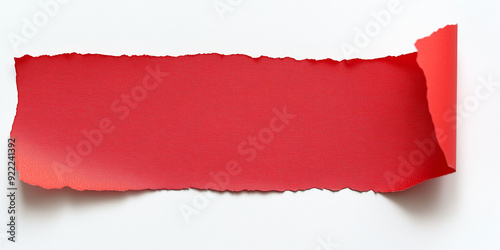 Striscia strappata colorata di rosso su sfondo bianco. Spazio per messaggio.