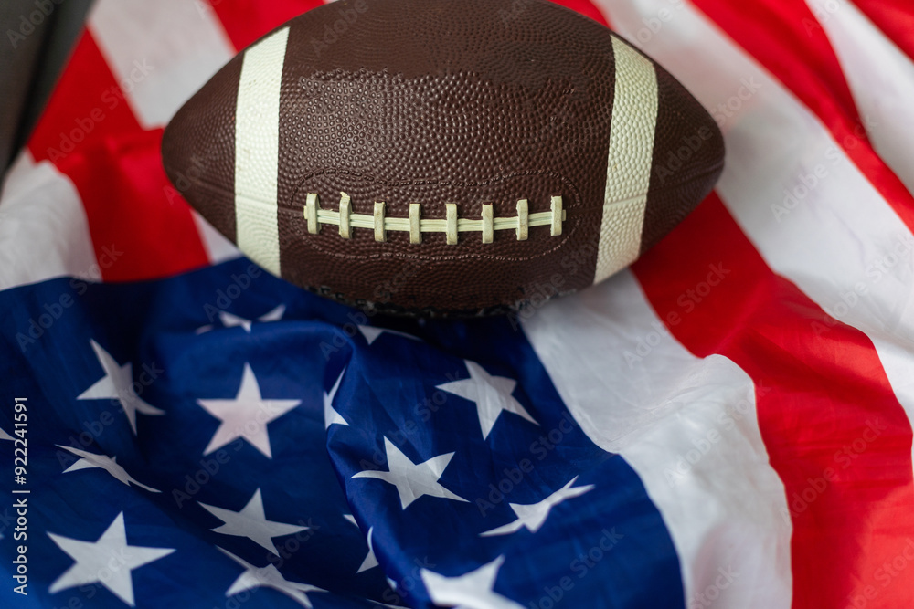 Fototapeta premium American football on American old glory flag.