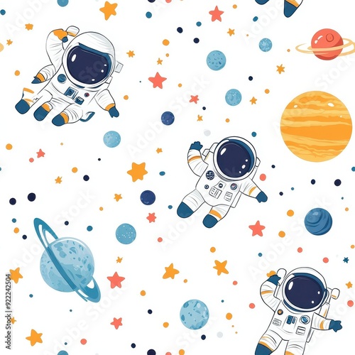 seamless pattern, Charming kawaii astronauts with cheerful expressions