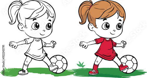 coloring page a simple drawing of blue green with baby boy & girl playing game vector illustration