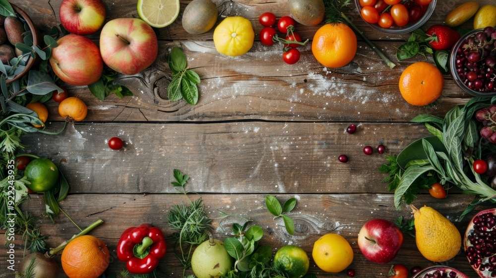 fruits and vegetables on wooden table fruits and vegetables on wooden table