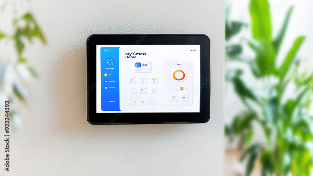 Fototapeta premium Central control panel showing home security, lighting, and tempe