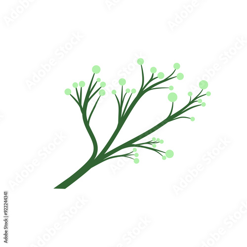 Doodle tree branch with circle flower or leaves illustration that can be use for social media, sticker, wallpaper, decoration, etc. with aesthetic green color